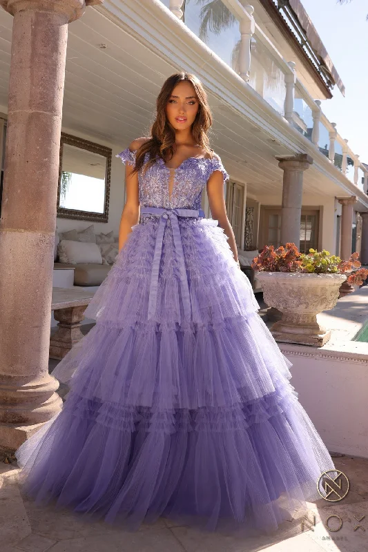 Women's Square Collar DressesNox Anabel E1293 Tiered Periwinkle 0 Sale