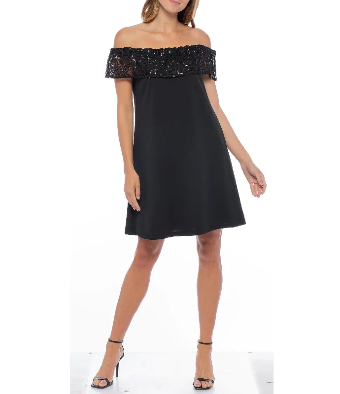 Women's Collarless DressesMarina Short Off Shoulder Sequin Lace Dress