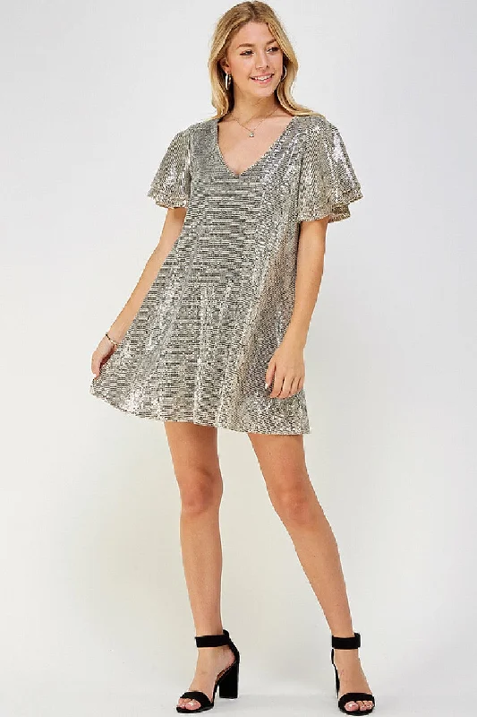 Women's V-Shaped-Neck DressesShort Ruffle Sleeve Snake Print Flare Dress