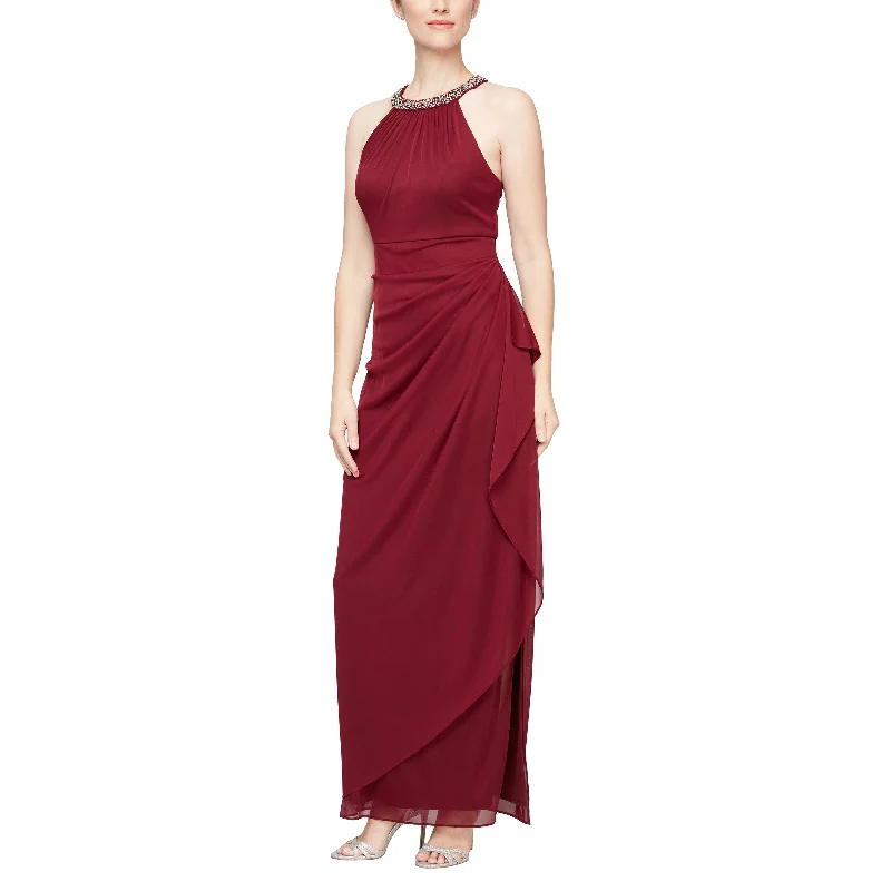 Women's Boat-Back DressesAlex Evenings 8132966 Long Halter Beaded Formal Dress