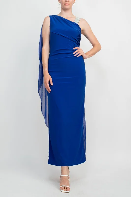 Women's Boat Collar DressesMarina Asymmetrical Neck Embellished One Shoulder Dress
