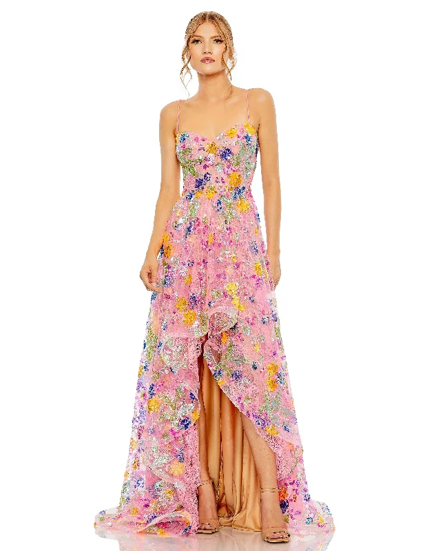 Women's High-Neck DressesMac Duggal 68516 High Low Floral Prom Dress Sale