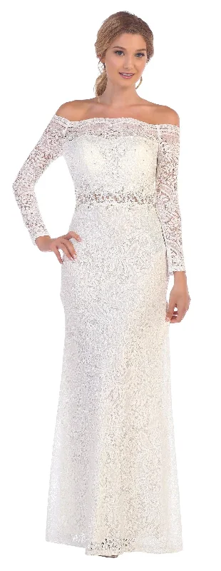 Women's Pleated DressesOff White 3XL Eva 3287 Long Off Shoulder Formal Lace Dress Sale Women's Pleated DressesOff White 3XL Eva 3287 Long Off Shoulder Formal Lace Dress Sale