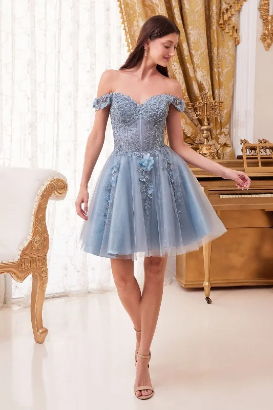 Women's Off-Shoulder DressesCinderella Divine CD0194 Smoky Blue 2X Sale