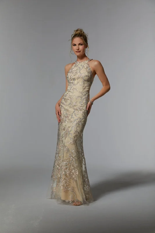 Women's High Collar DressesMGNY Madeline Gardner New York 72939 Champagne 14 Sale