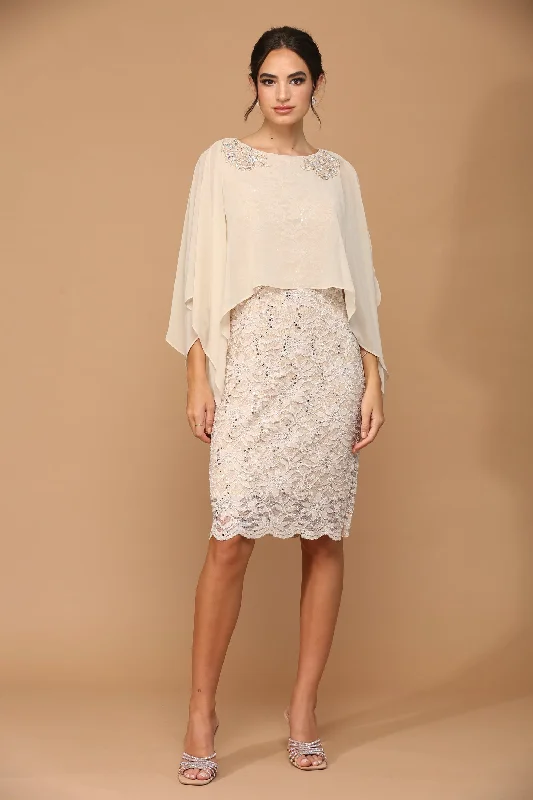 Women's Pencil DressesChampagne XL Short Mother of the Bride Cape Dress Sale