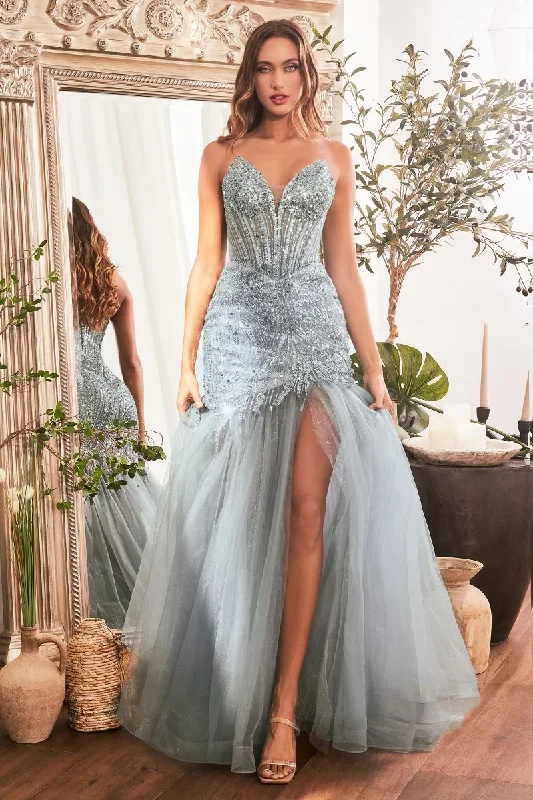 Women's Boat-Back DressesCinderella Divine CD0214 Smoky Blue 14 Sale
