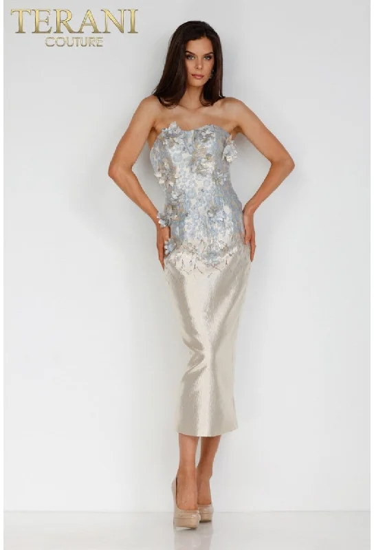 Women's Sweetheart-Back DressesTerani Couture 231C0212 Short Cocktail Prom 3D Floral Tea Length Dress