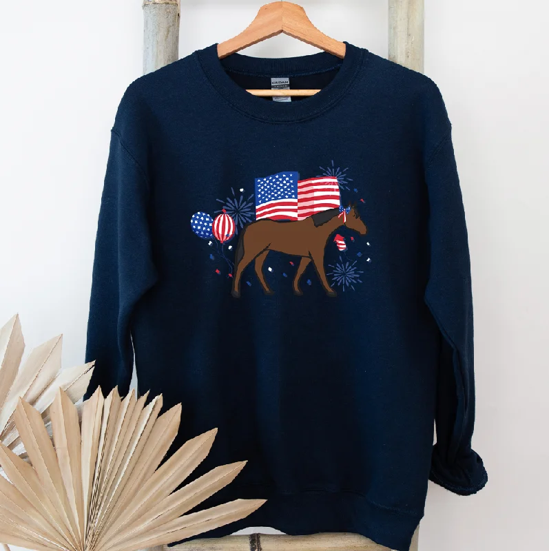 Women's Blouse with Shawl CollarUSA Horse Crewneck (S-3XL) - Multiple Colors!