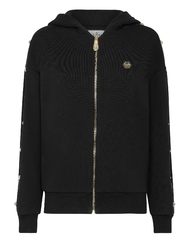 Women's Blouse with Narrow CollarHoodie Full Zip Studs