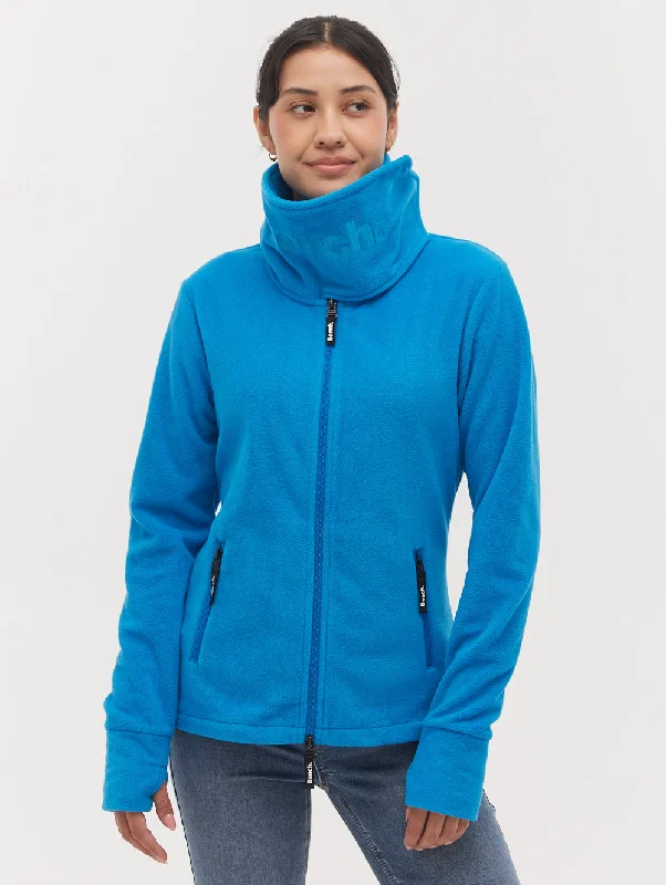 Women's Blouse with Collarless DesignFunnel Microfleece Wrap Neck Zip-Up