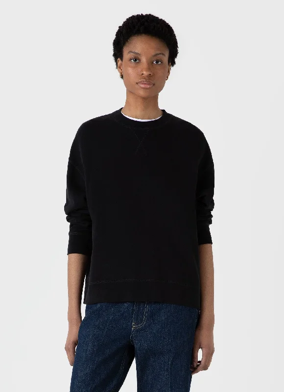 Women's Blouse with U-Shaped NeckWomen's Relaxed Loopback Sweatshirt in Black
