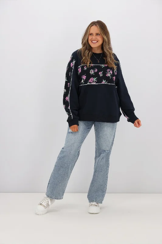 Women's Blouse with Mandarin CollarShine On Label Keira Floral Spliced Crew