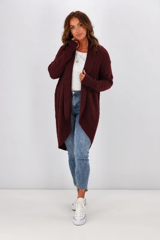 Women's Blouse with Boat CollarAlpine By Shine On Piccolo Merino Longline Scooped Hem Cardigan Claret Women's Blouse with Boat CollarAlpine By Shine On Piccolo Merino Longline Scooped Hem Cardigan Claret