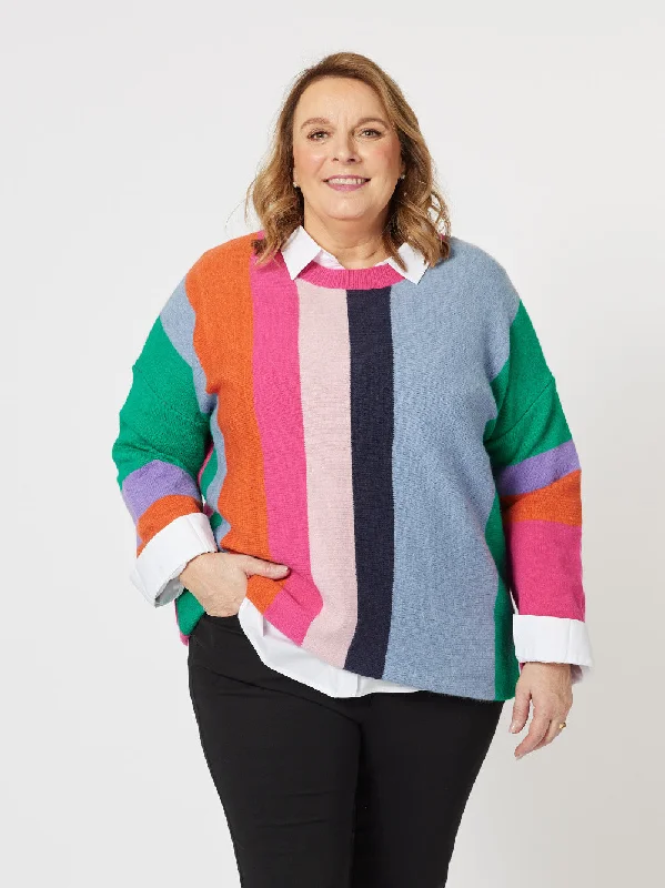 Women's Blouse with Square CollarClarity Rainbow Stripe Knit Multi