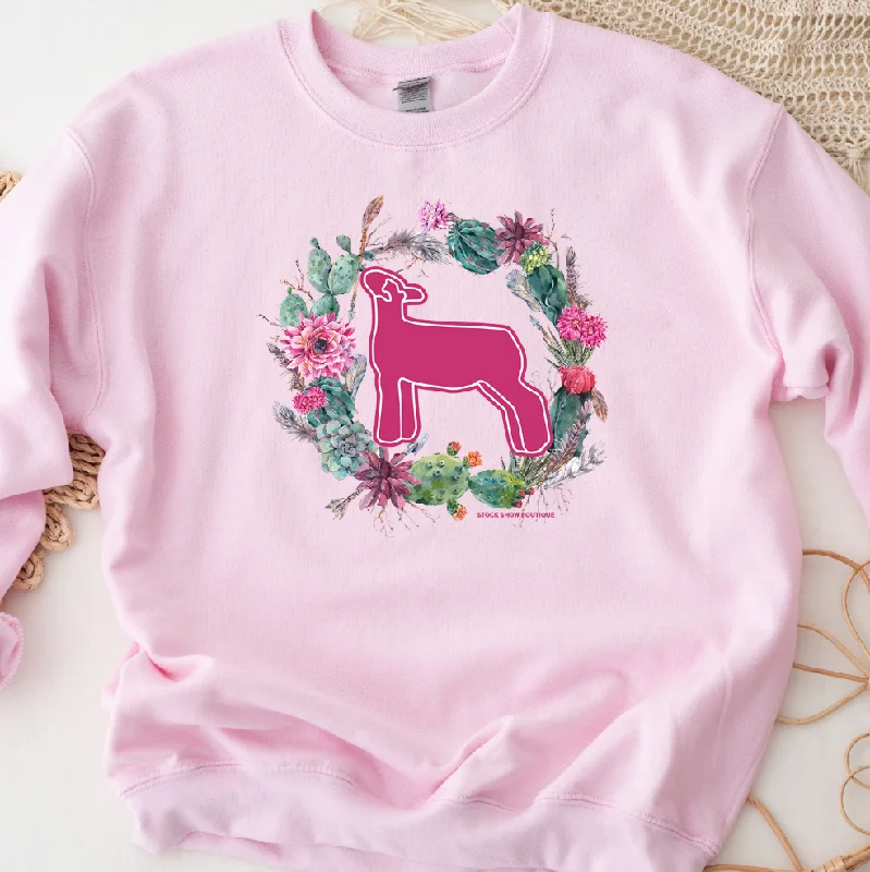 Women's Blouse with Gathered SleevesCactus Wreath Lamb Crewneck (S-3XL) - Multiple Colors!