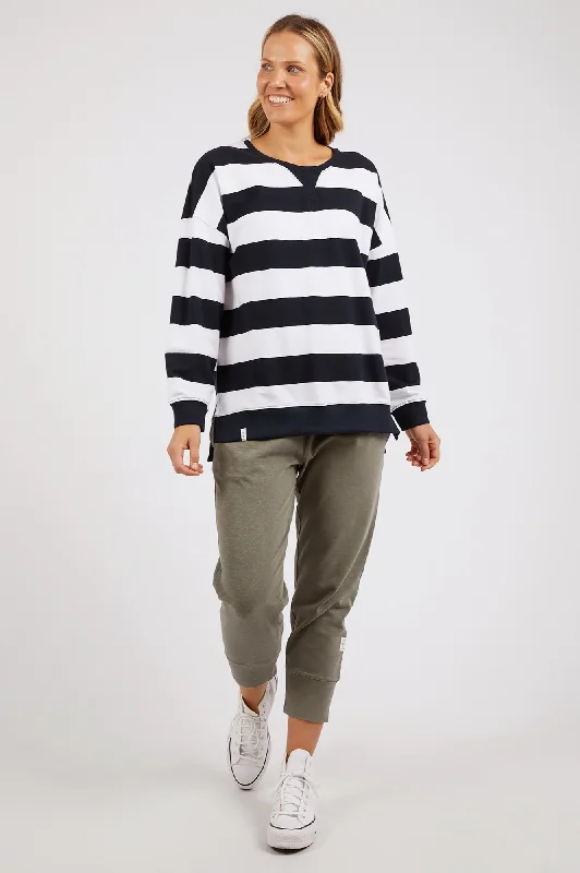 Women's Blouse with Peter Pan CollarElm Billie Block Stripe Crew Navy White Stripe