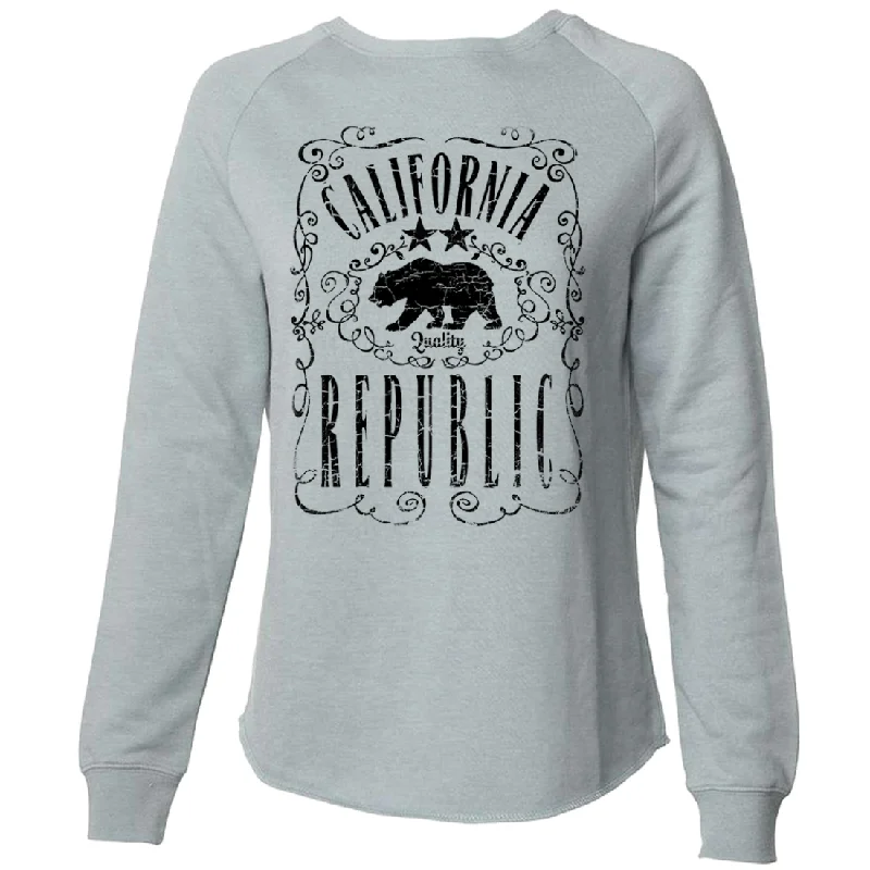 Women's Blouse with Mid-LengthCalifornia Republic JD Whiskey Black Print Super Soft Crewneck Sweater