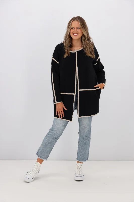 Women's Cotton BlouseWillow & Tree Jasper Contrast Colour Trim Cardigan Black