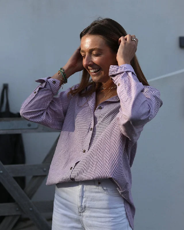 Women's Ruffled BlouseThe Penny Shirt | Red Pin Stripe