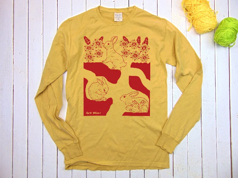Women's Solid BlouseAmerican Grown Cotton Unisex Long Sleeve Tee "Hole Rabbit"
