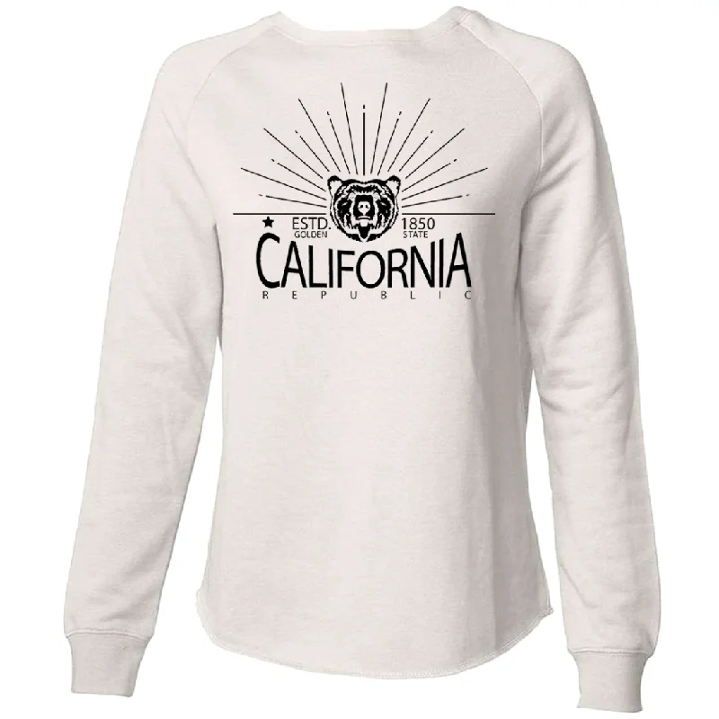 Women's Blouse with SmockingCalifornia Golden State Black Print Super Soft Crewneck Sweater