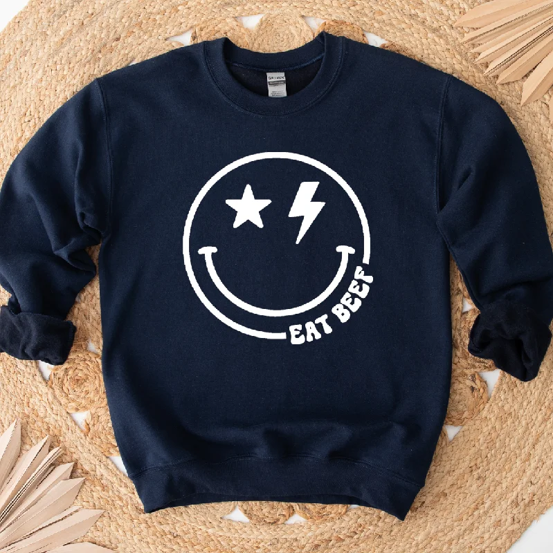 Women's Blouse for Special OccasionsSmile Eat Beef White Ink Crewneck (S-3XL) - Multiple Colors!