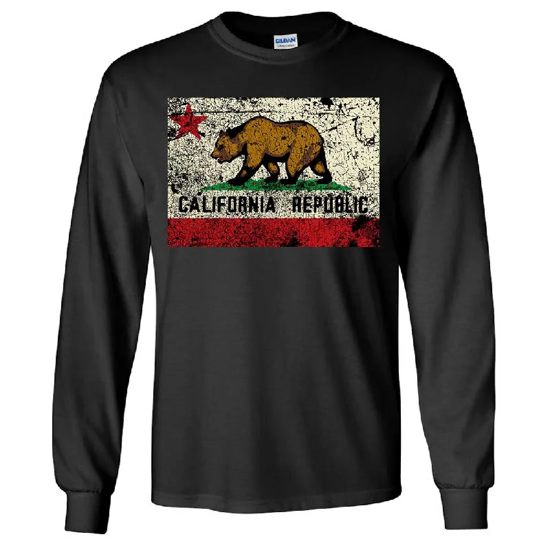 Women's Blouse with Long SleevesCalifornia State Flag Distressed Long Sleeve Shirt