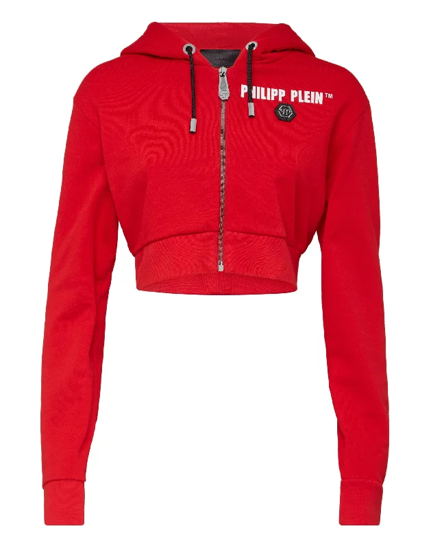 Women's Blouse with V-Shaped HemHoodie Sweatjacket Crystal Fringe