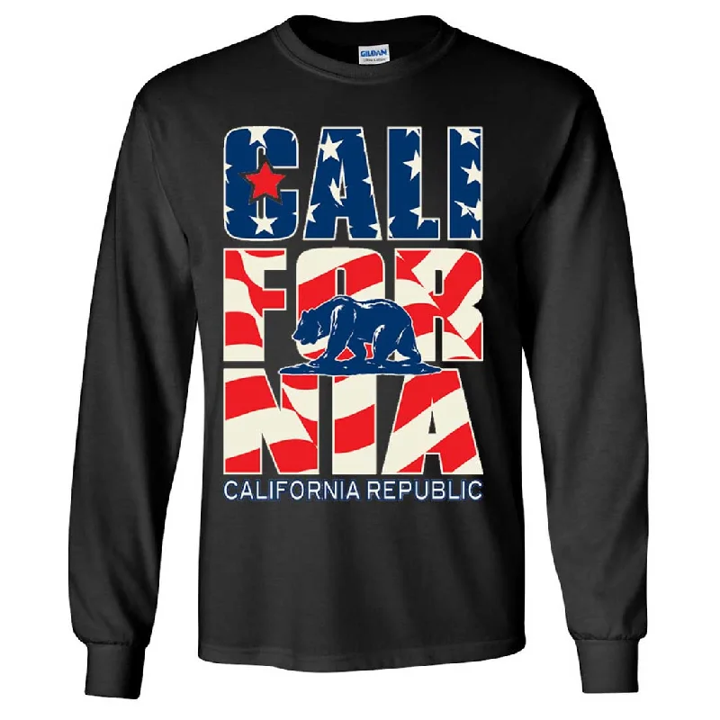 Women's Blouse with Shirt CollarCalifornia Republic USA Flag Long Sleeve Shirt