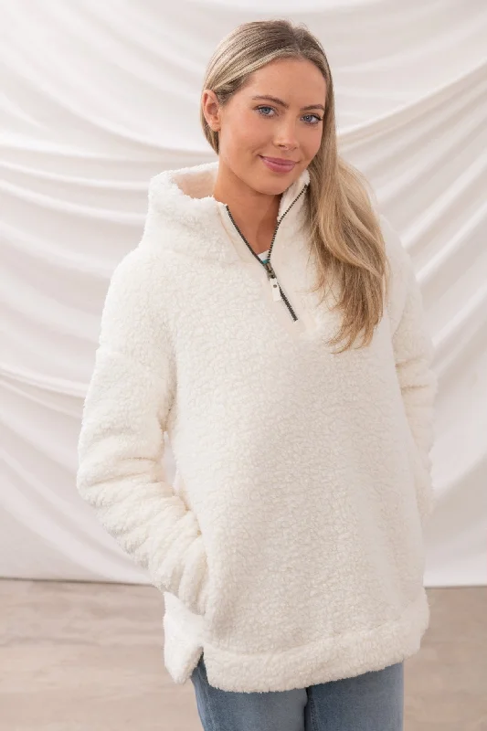 Women's Blouse with Low CollarBay Sherpa Fleece - Coconut