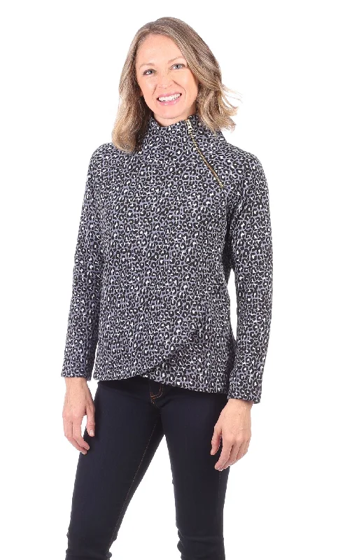 Women's Button-Up BlouseLexington Sweatshirt in Grey Leopard