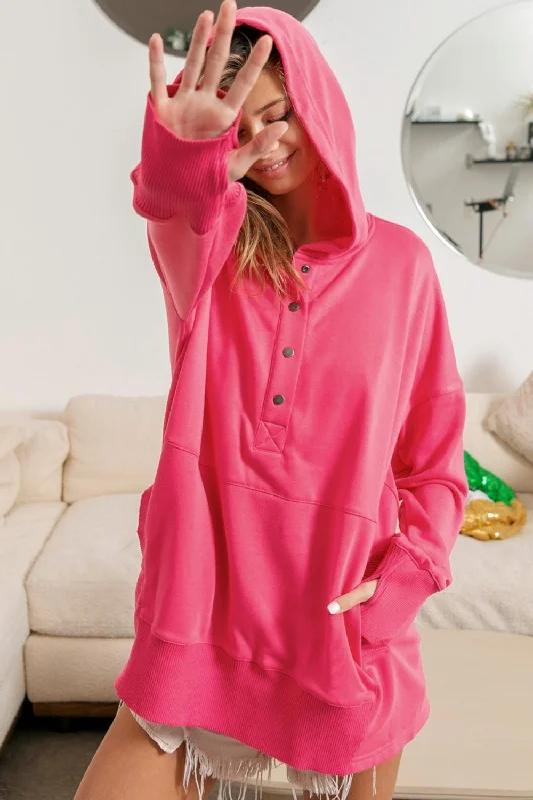 Women's Blouse with FrillsHalf Snap Thumbhole Long Sleeve Hoodie