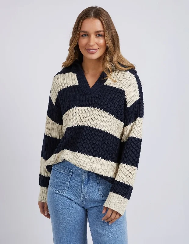 Women's Blouse with Boat CollarFoxwood Estella Stripe Knit Navy & Off White