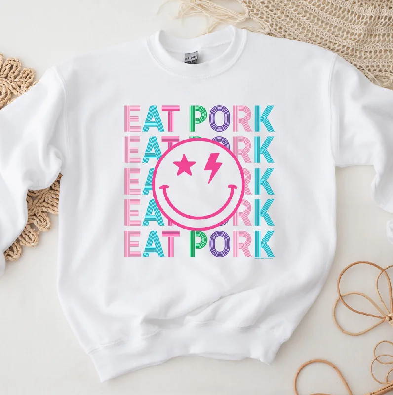 Women's Blouse with U-Shaped CollarEat Pork Line Smile Crewneck (S-3XL) - Multiple Colors!