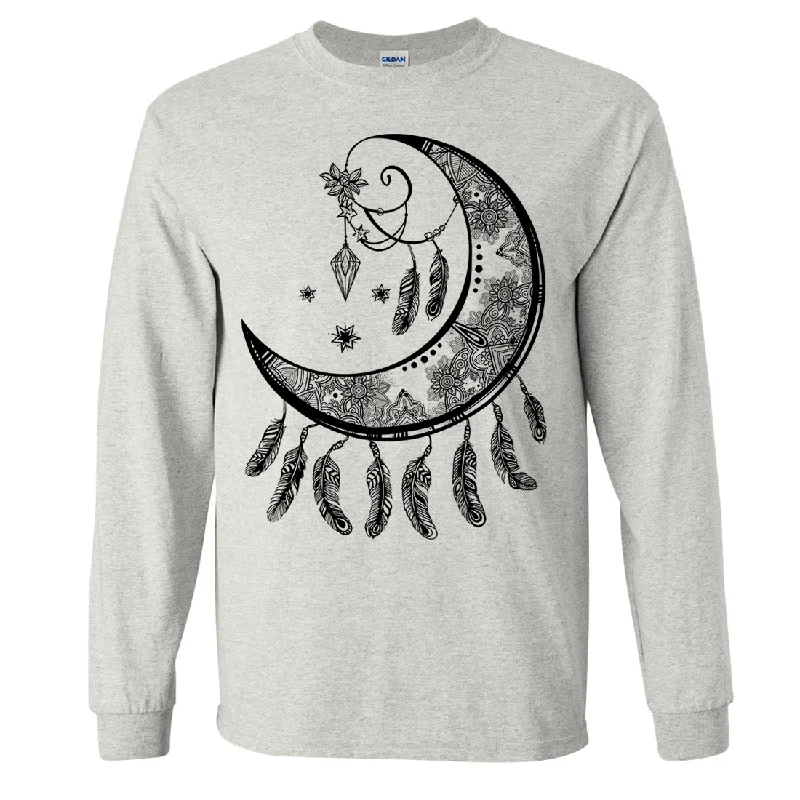 Women's Blouse for WeddingCrescent Moon Dreamcatcher Black Long Sleeve Shirt