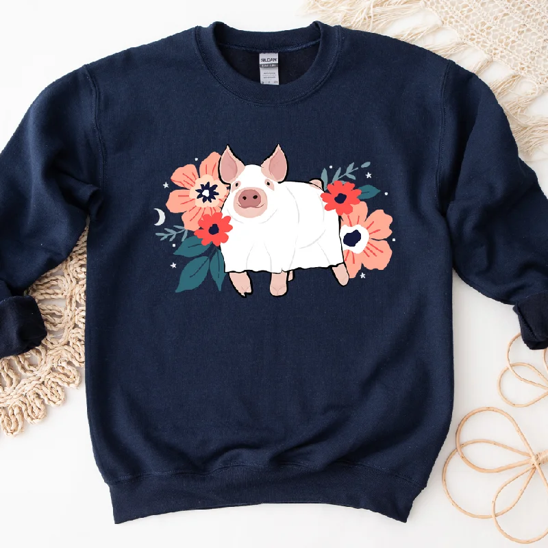 Women's Blouse with Three-Quarter SleevesFloral Ghost Pig Crewneck (S-3XL) - Multiple Colors!