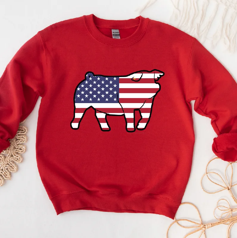 Women's Blouse with Square NeckPatriotic Pig Down Ear Crewneck (S-3XL) - Multiple Colors!