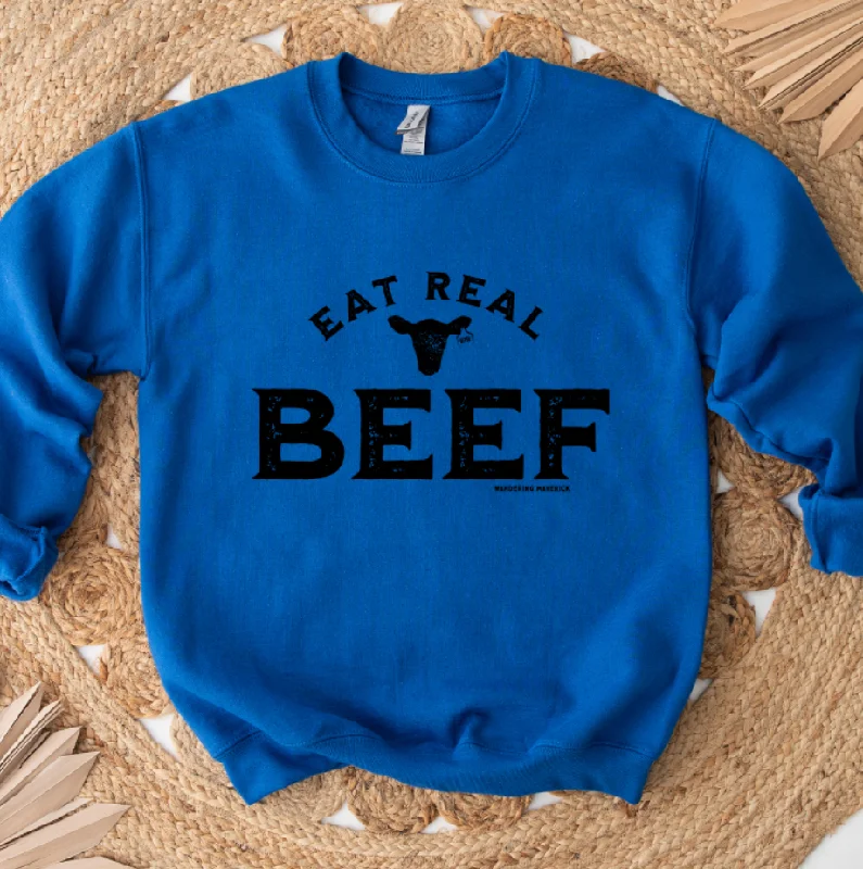 Women's Blouse with Wide CollarEat Real Beef Crewneck (S-3XL) - Multiple Colors!