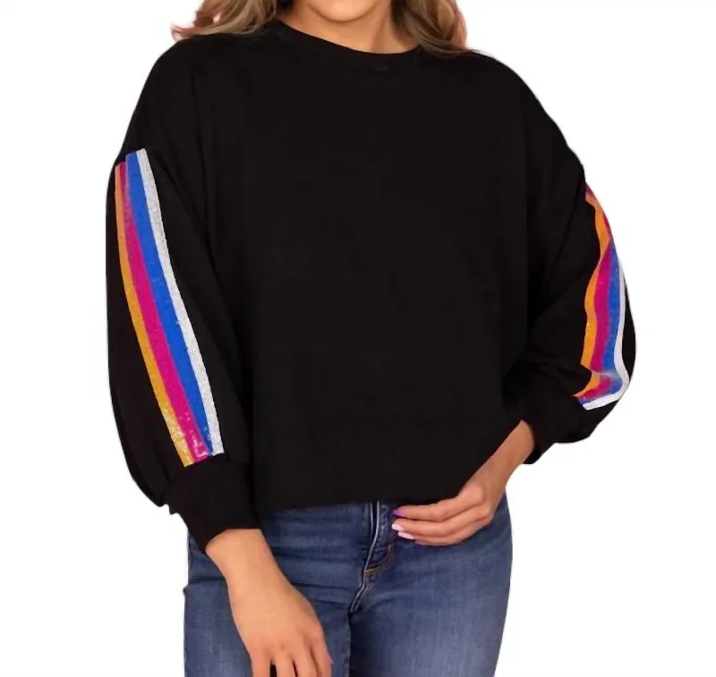 Women's Blouse with Notched CollarJockey Sequin Stripe Sweatshirt In Midnight