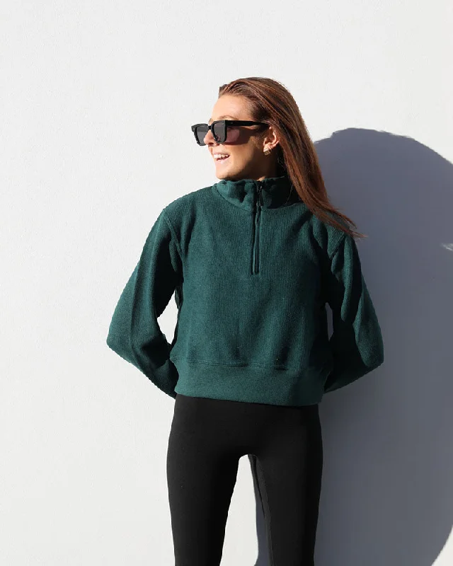 Women's Blouse with Mandarin CollarCropped 1/4 Zip | Bottle green