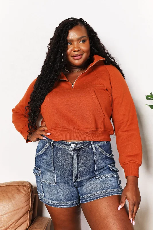 Women's Blouse with Keyhole NeckHalf-Zip Long Sleeve Hoodie