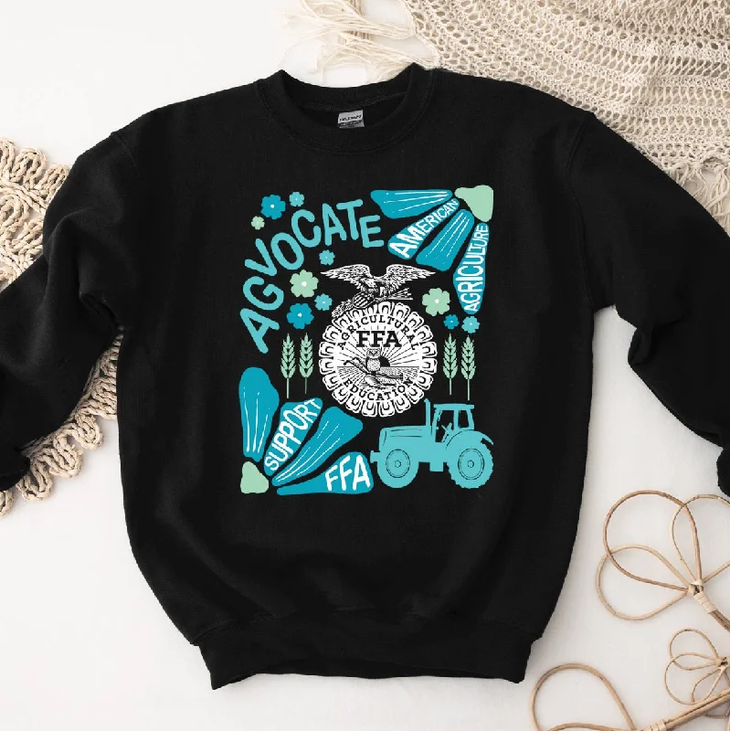 Women's Blouse with Keyhole CollarSupport FFA Florals Blue Crewneck (S-3XL) - Multiple Colors!
