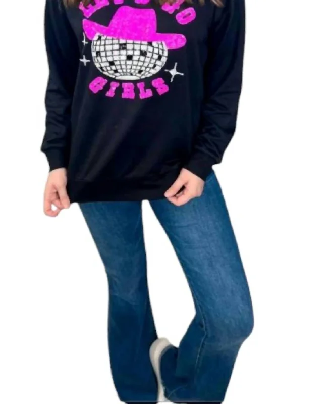Women's Blouse with Square CollarLet’S Go Girls Sequin Patch Sweatshirt In Black