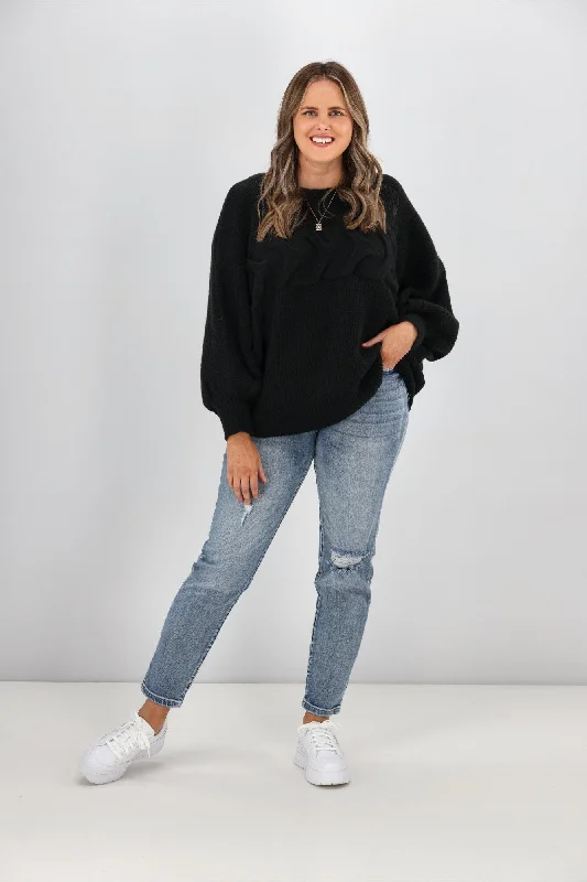 Women's Blouse with PeterSass Belinda Chunky Cable Knit Black