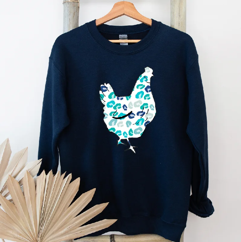 Women's Blouse with Boat NeckTurquoise Cheetah Chicken Crewneck (S-3XL) - Multiple Colors!