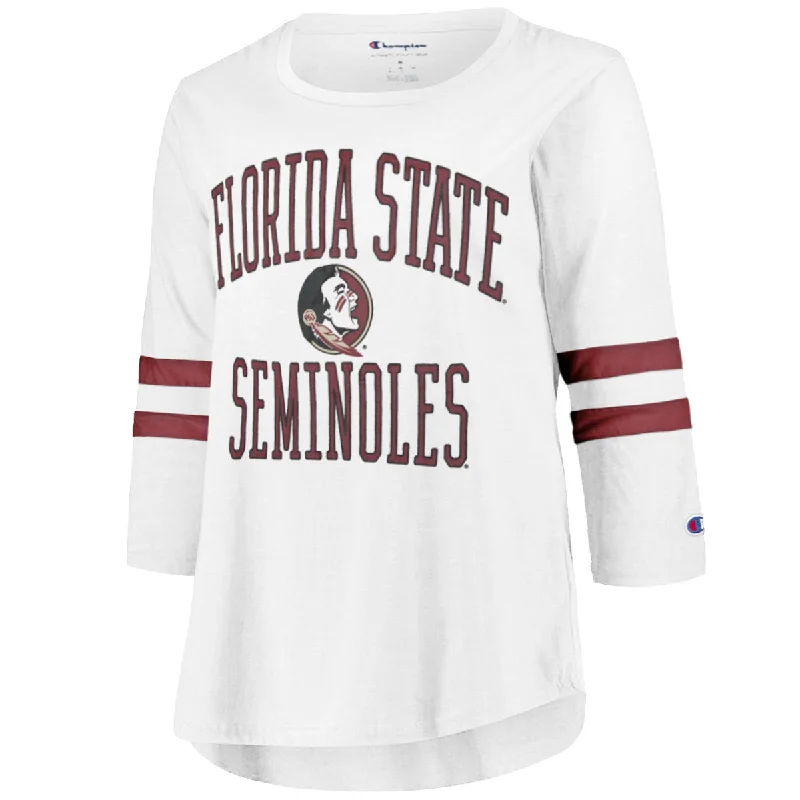 Women's Blouse with V-Shaped CollarChampion Women's Florida State Seminoles/Seminole Logo Oversized 3/4 Sleeve T-shirt - White Women's Blouse with V-Shaped CollarChampion Women's Florida State Seminoles/Seminole Logo Oversized 3/4 Sleeve T-shirt - White