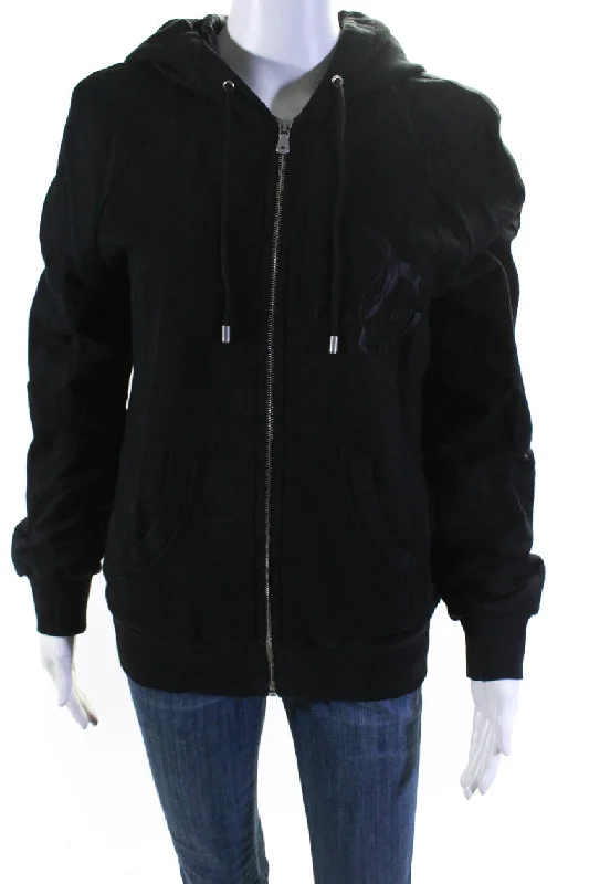 Women's Blouse with Puffed SleevesDolce & Gabbana Womens Cotton Fleece Initial Patch Full Zip Hoodie Black