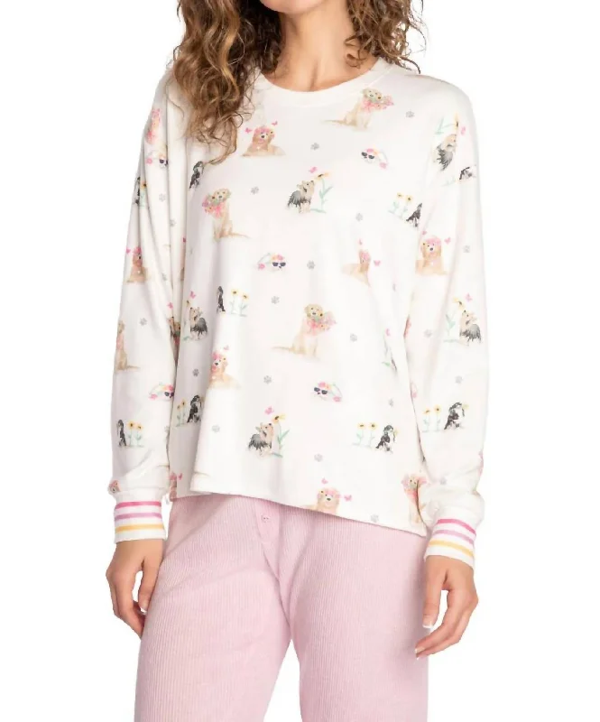 Women's Blouse with Sweetheart NeckGarden Party Long Sleeve Pajama Shirt In Ivory