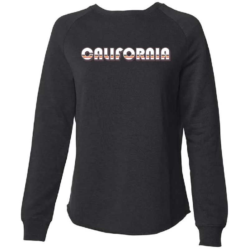 Women's Blouse with Notched CollarCalifornia 70's White Stripes Super Soft Crewneck Sweater